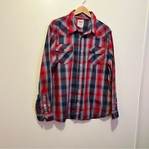 Levi's Red and Blue Plaid Men's Shirt Western Pearl Snap Long Sleeve Cowboy XL